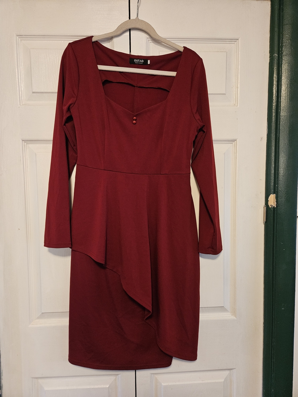 Wine Long Sleeve Asymmetric Dress
